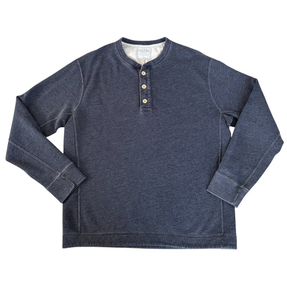 Abercrombie & Fitch Mens Henley Sweatshirt S Blue Fleece Lined Pullover Casual
